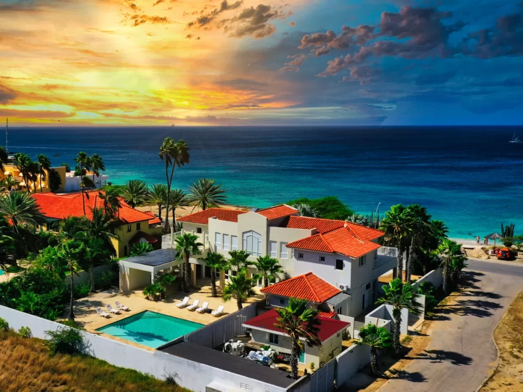 aerial view of beachfront home