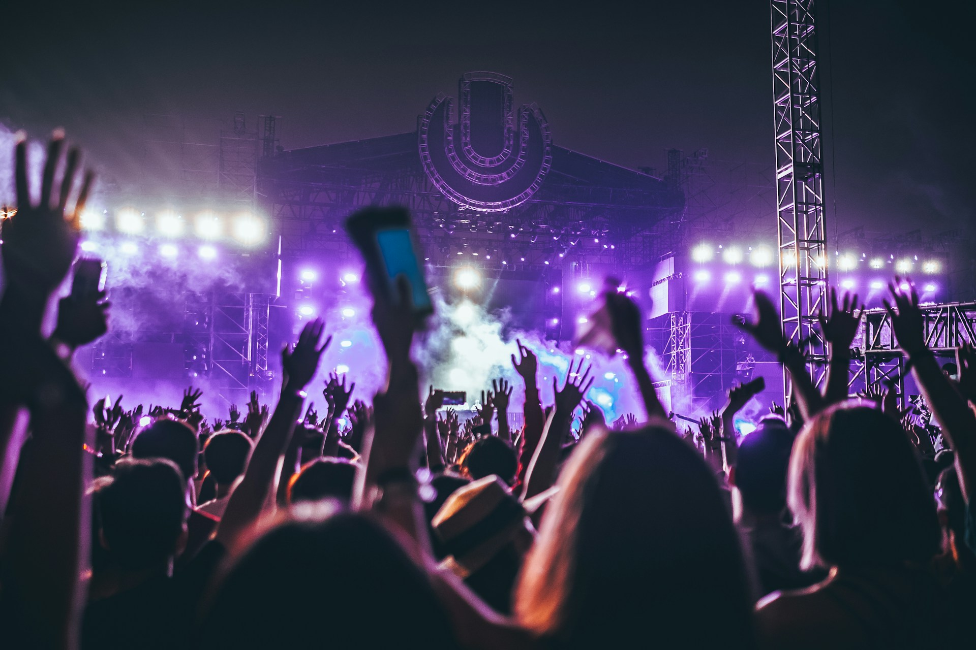 Music festival stage at night